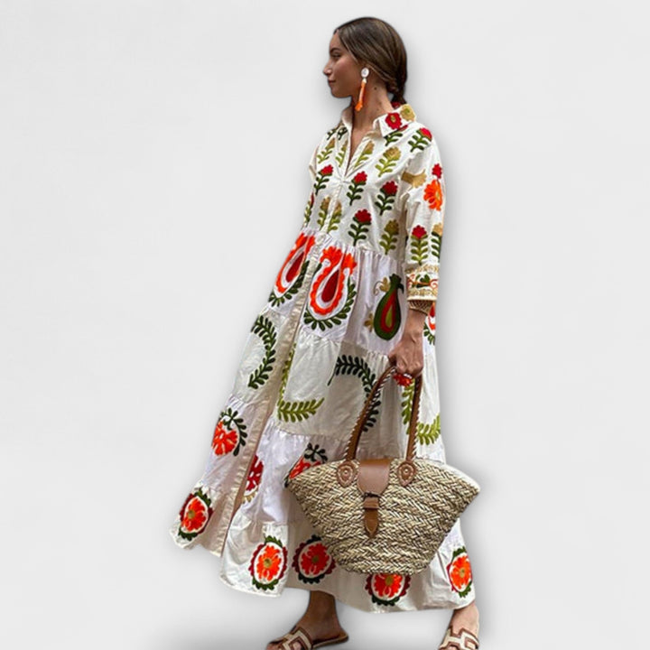 Diona - Vestido maxi blanco con estampado floral
