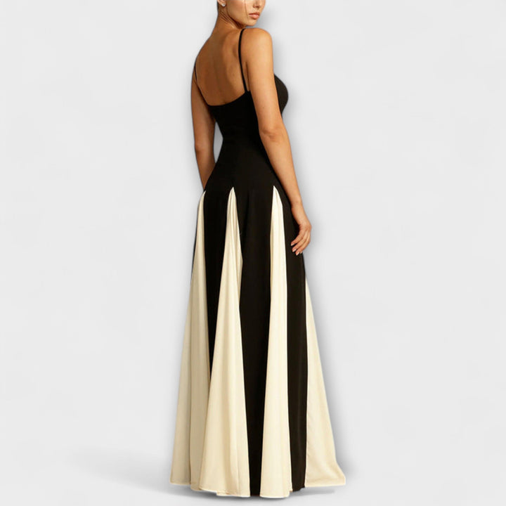 Ember - Vestido maxi A-line negro y crema con tul