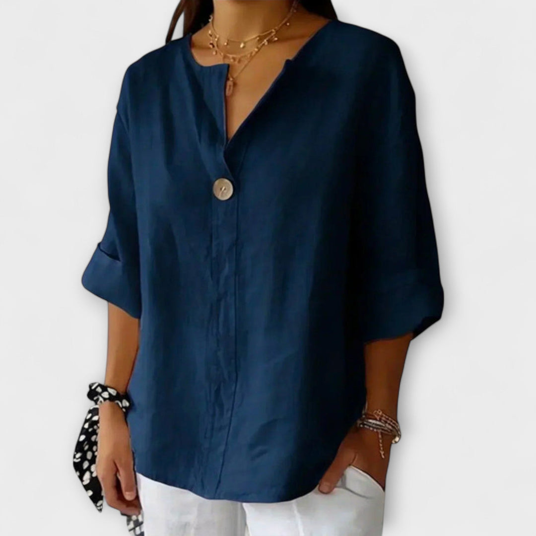 Nicole - Blusa elegante beige con escote en V