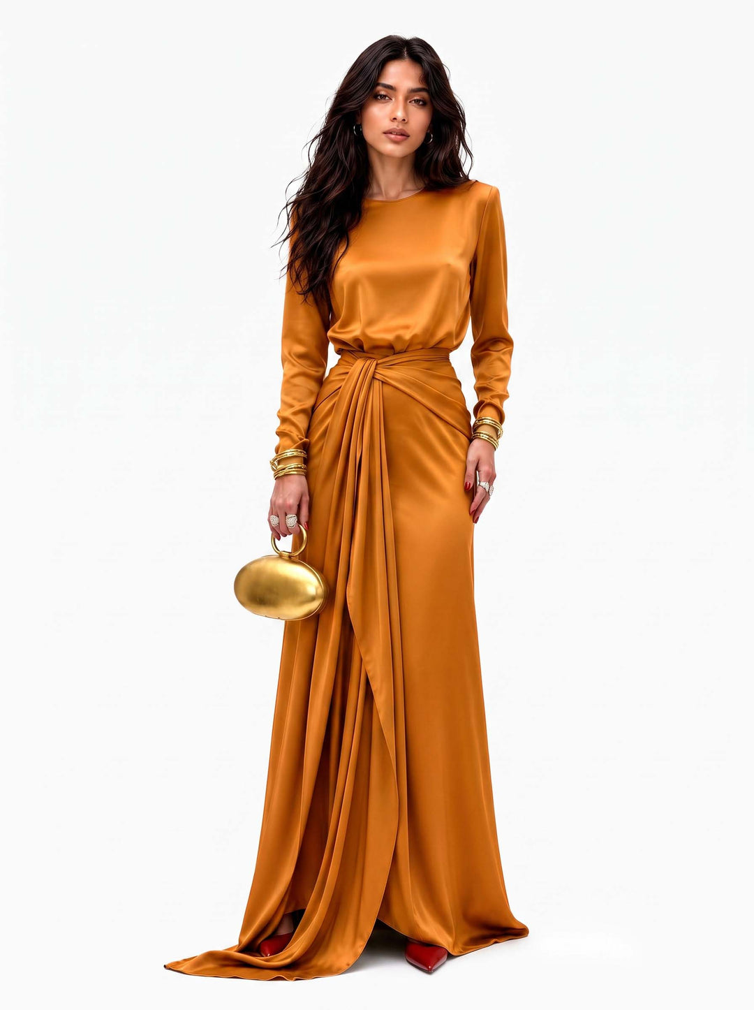 Carmen - Vestido maxi de satén drapeado