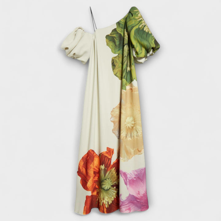 Melodía - Vestido Maxí Blanco Off-Shoulder con Motivo Floral