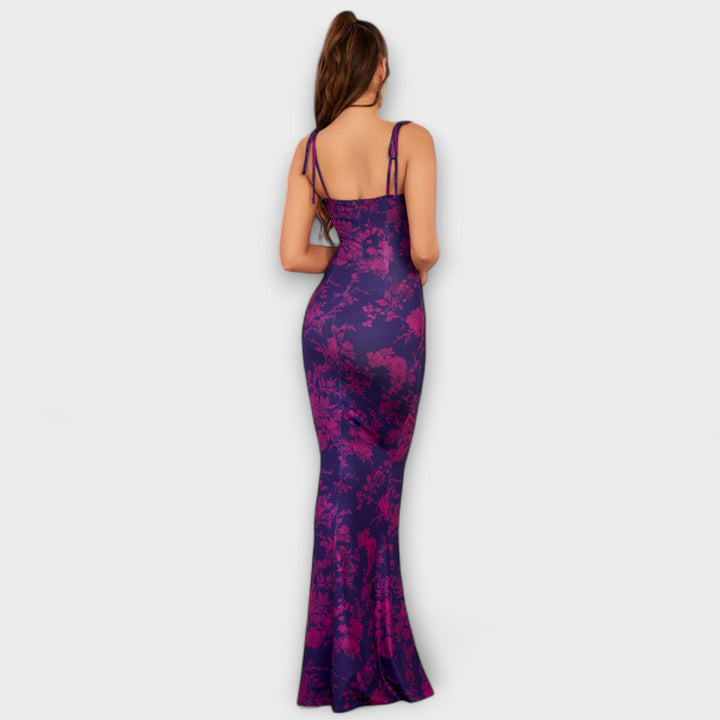 Thalia - Vestido Maxí Verde Oscuro con Estampado Floral