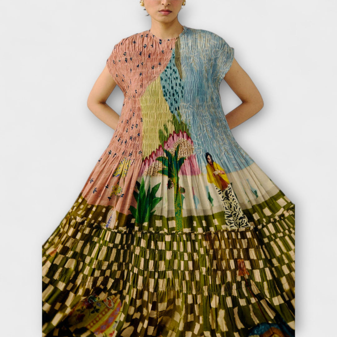 Amara - Vestido maxi plisado con estampado animal