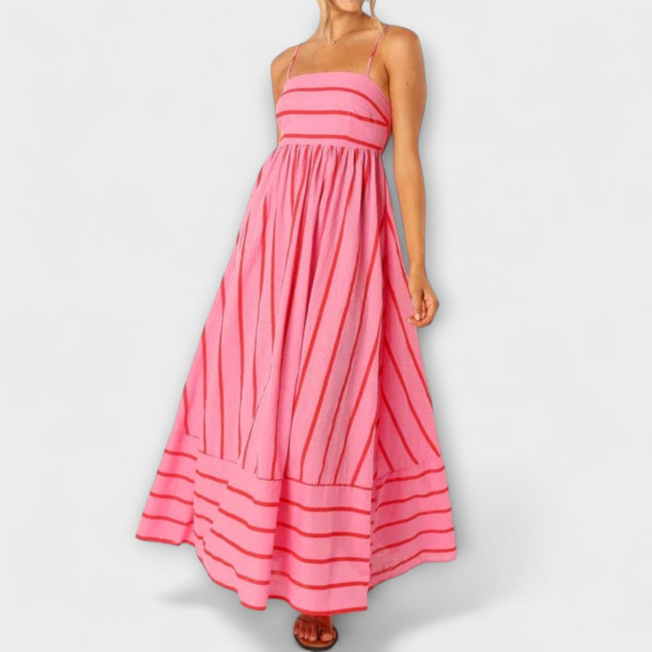 Svea - Vestido maxí a rayas rosas