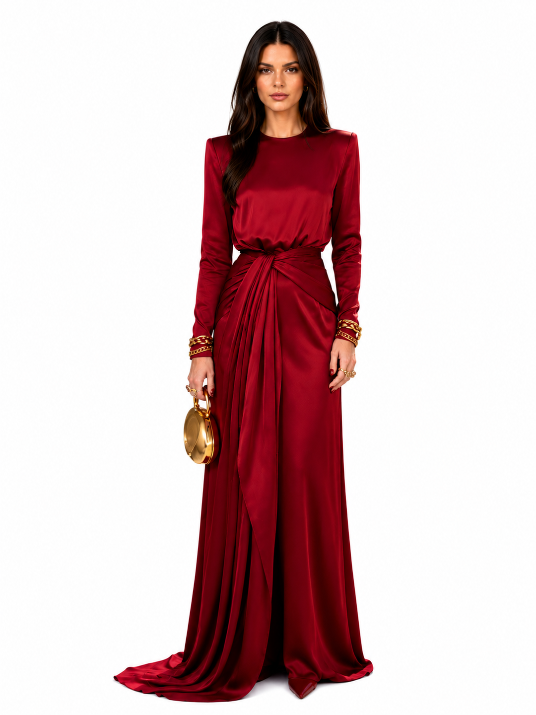 Carmen - Vestido maxi de satén drapeado