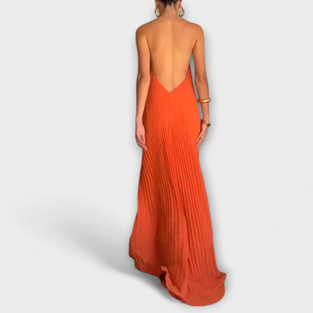 Poppy - Vestido Maxí Naranja con Pliegues
