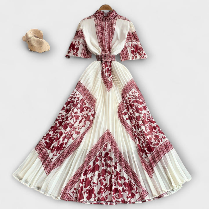 Delilah - Vestido vintage blanco y rojo con cuello alto