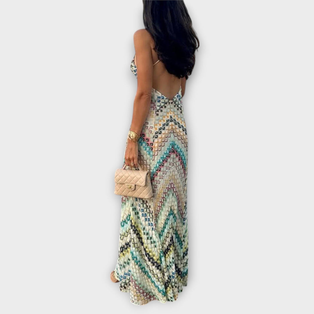 Remi - Vestido maxi colorido con patrón de espiga