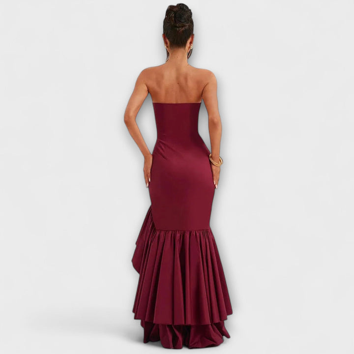 Zuri - Vestido maxí rosa off-shoulder con volantes