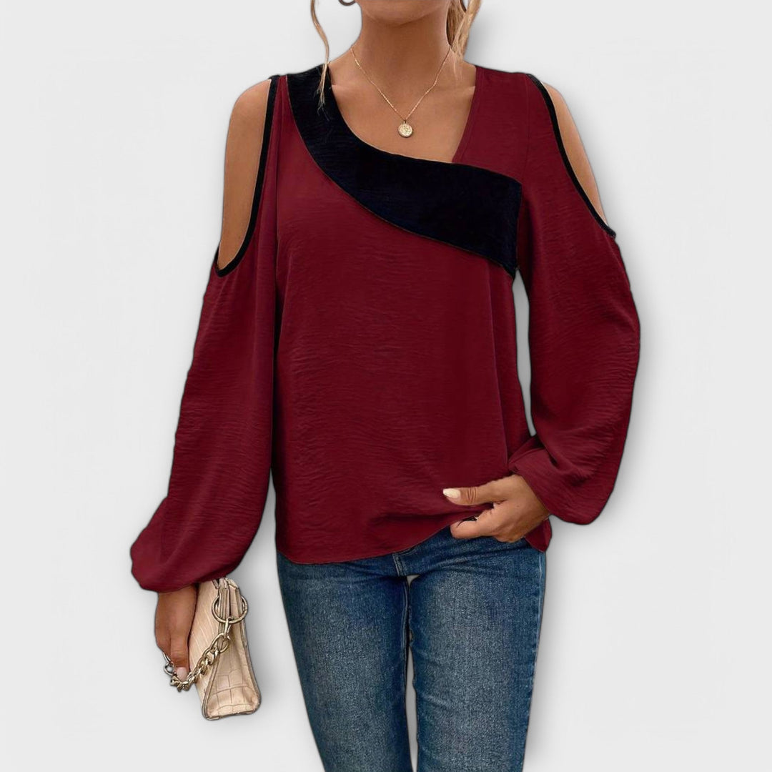 Scarlett - Blusa color crema con escote rectangular