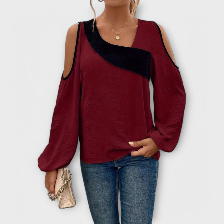 Scarlett - Blusa color crema con escote rectangular