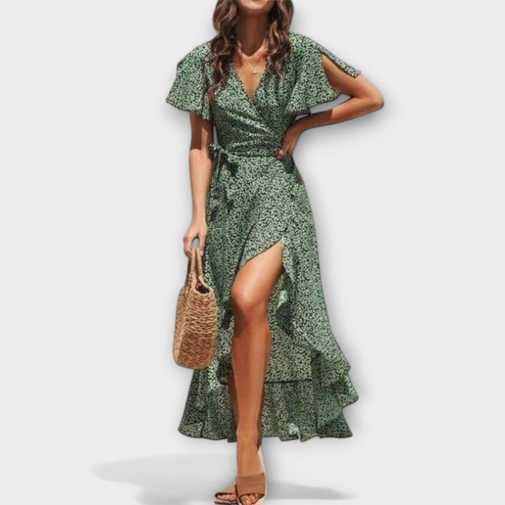 Didiane - Vestido maxí boho verde con estampado floral