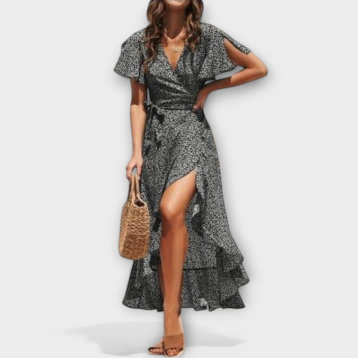 Didiane - Vestido maxí boho verde con estampado floral