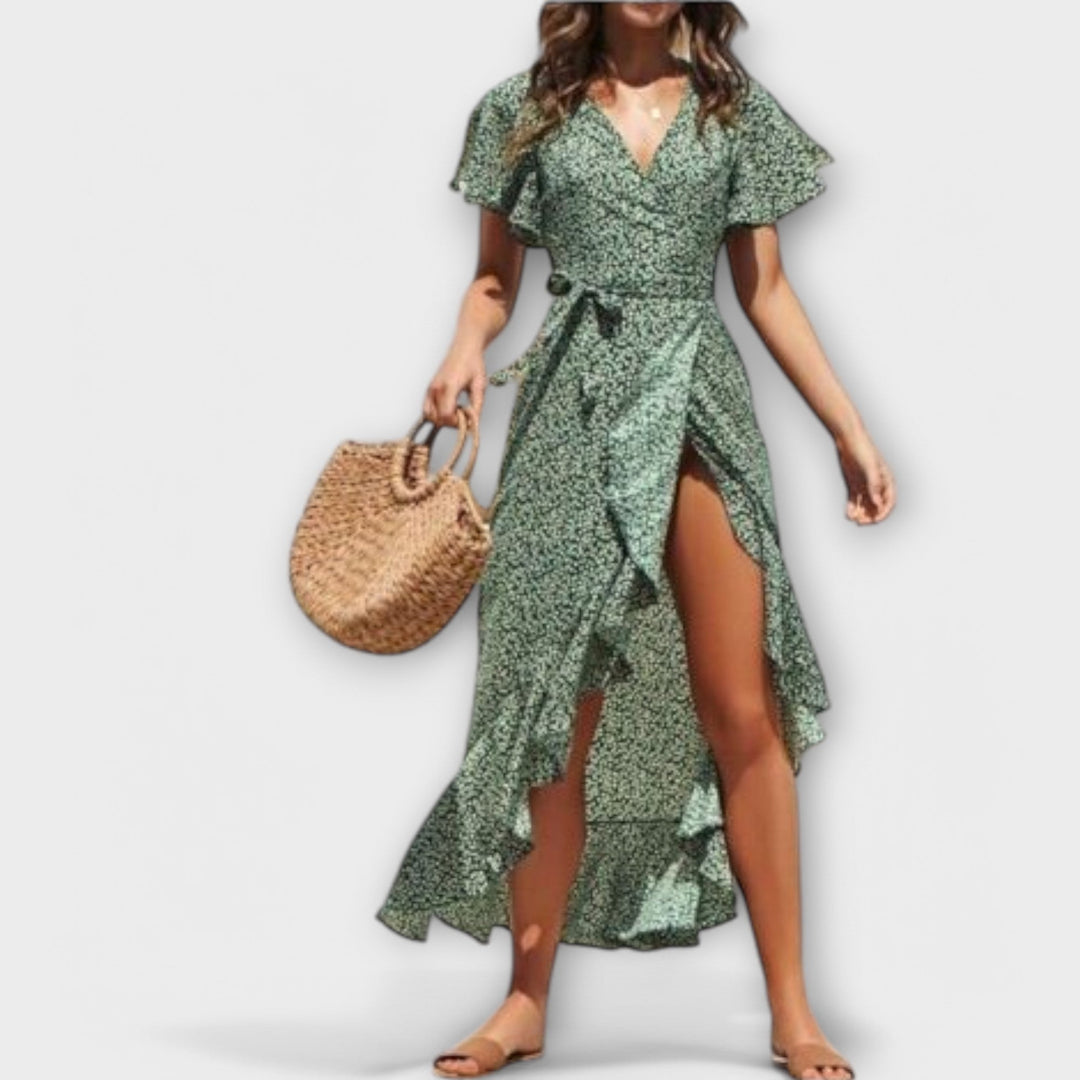 Didiane - Vestido maxí boho verde con estampado floral