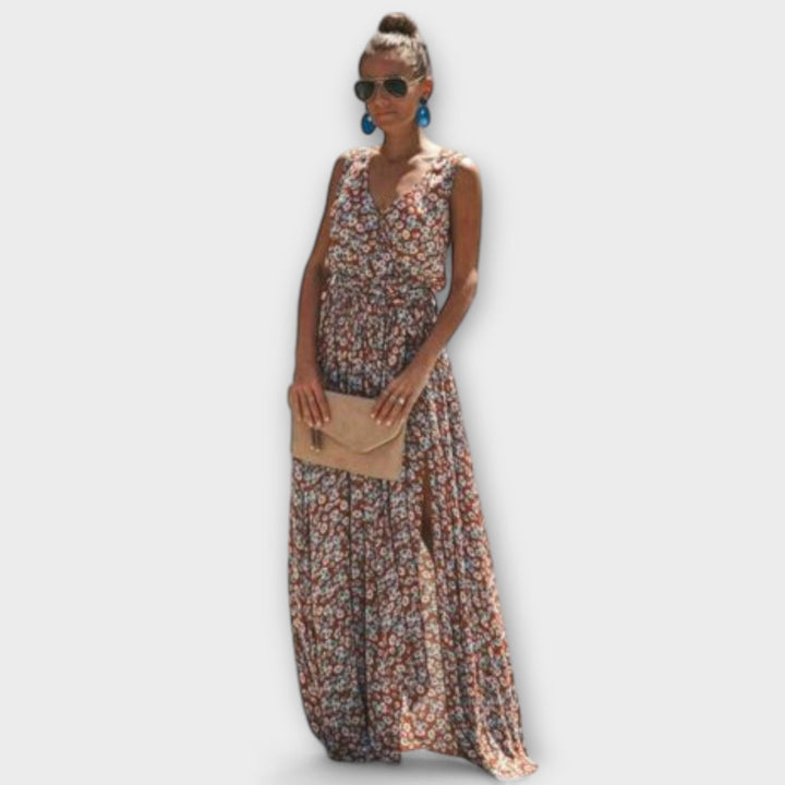 Serephina - Vestido Maxí Boho Beige con Estampado