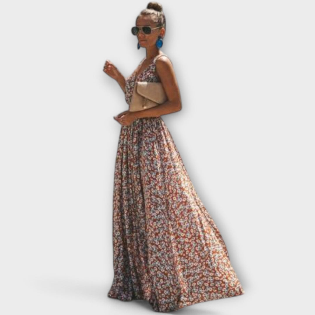 Serephina - Vestido Maxí Boho Beige con Estampado