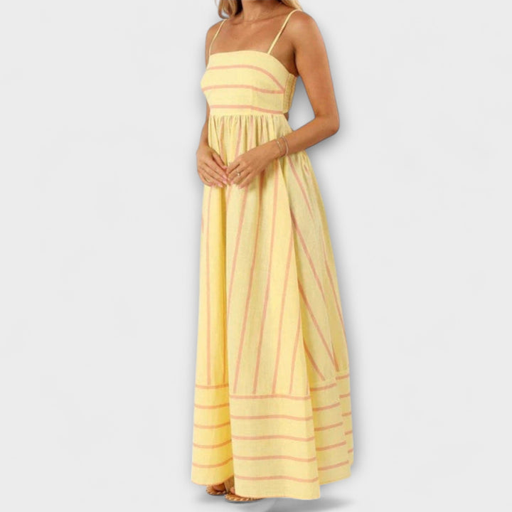Svea - Vestido maxí a rayas rosas
