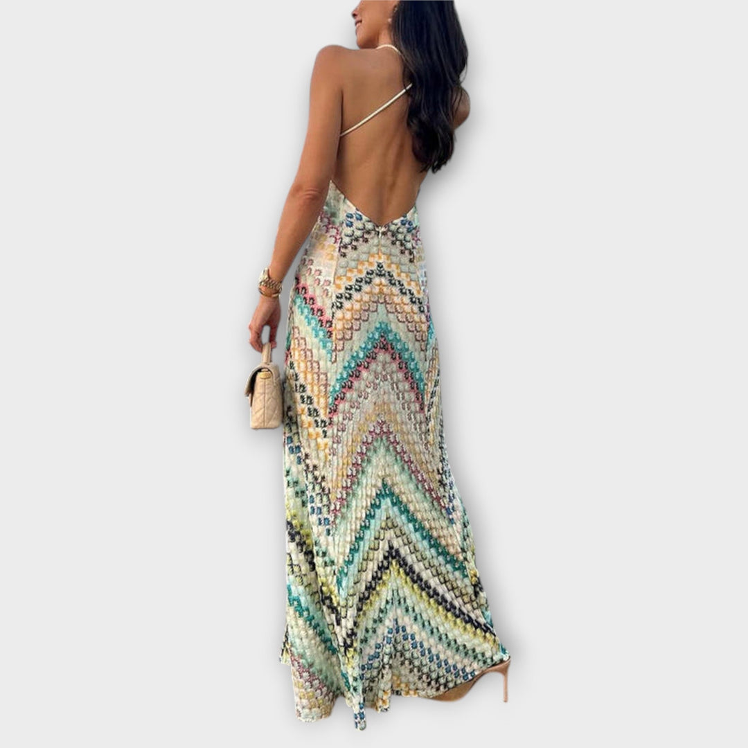 Remi - Vestido maxi colorido con patrón de espiga