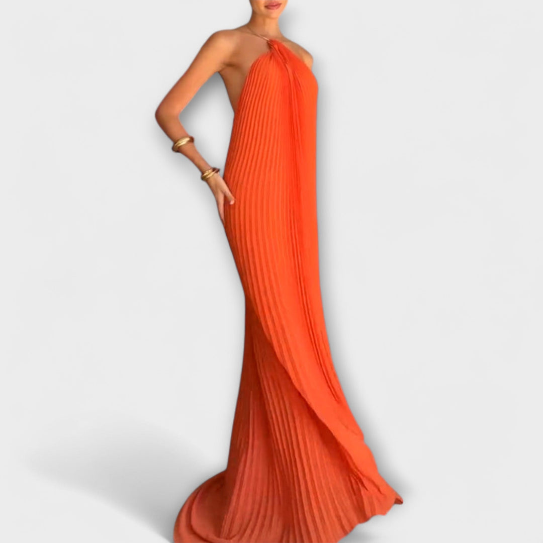 Poppy - Vestido Maxí Naranja con Pliegues