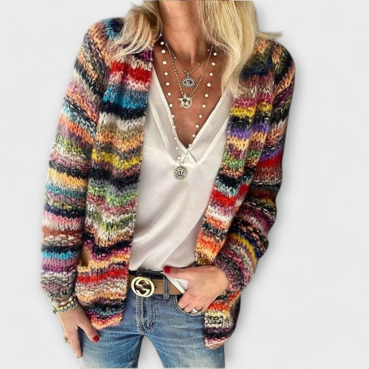 Birgitte - Chaqueta de punto colorida con diseño de rayas
