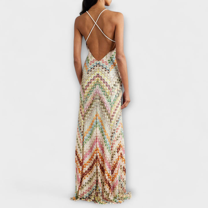 Remi - Vestido maxi colorido con patrón de espiga