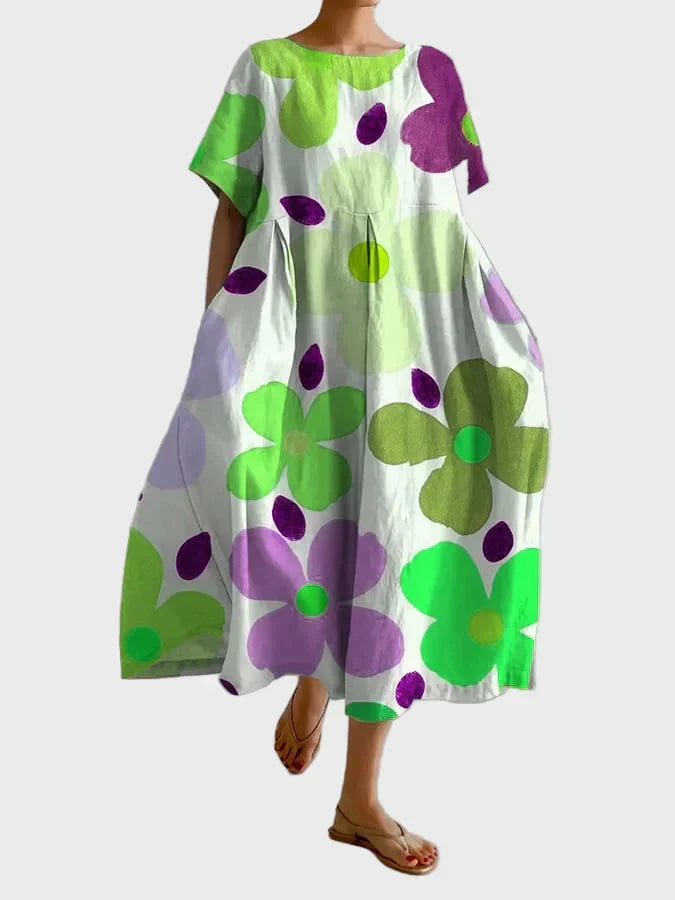 Vestido verde lima con estampado de flores