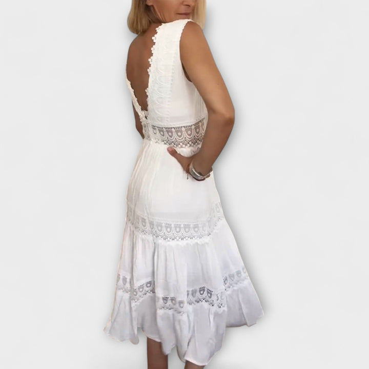 Aurélie - Vestido blanco de encaje con escote en V