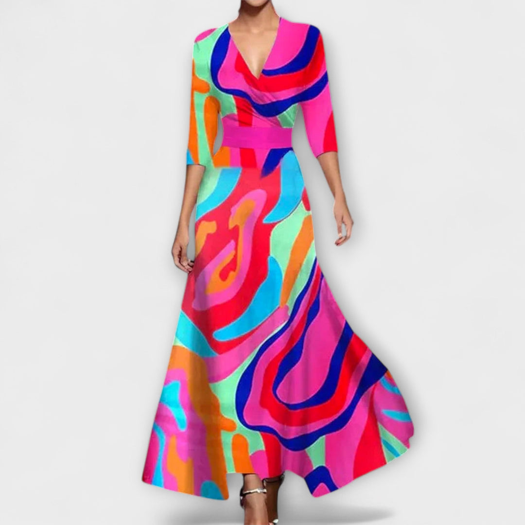 Alma - Vestido blanco y azul con estampado de flores