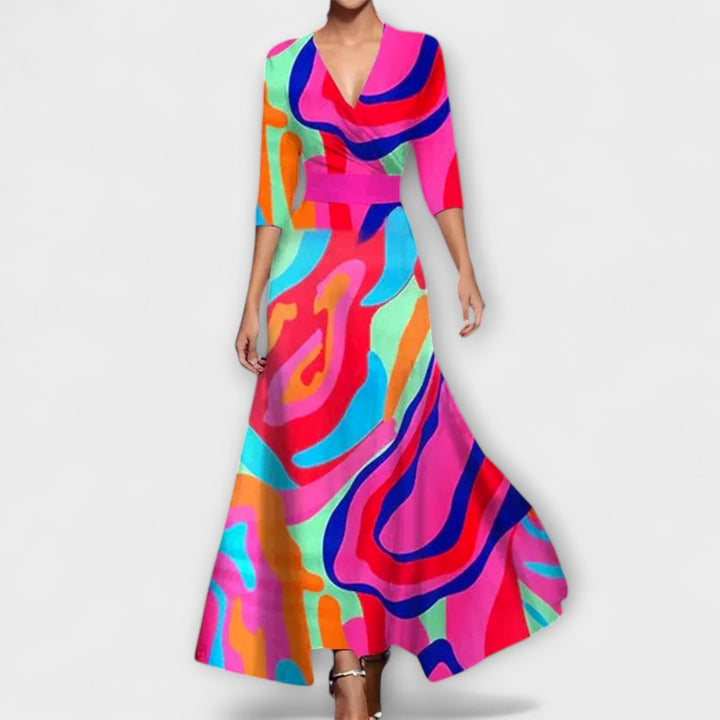 Alma - Vestido blanco y azul con estampado de flores