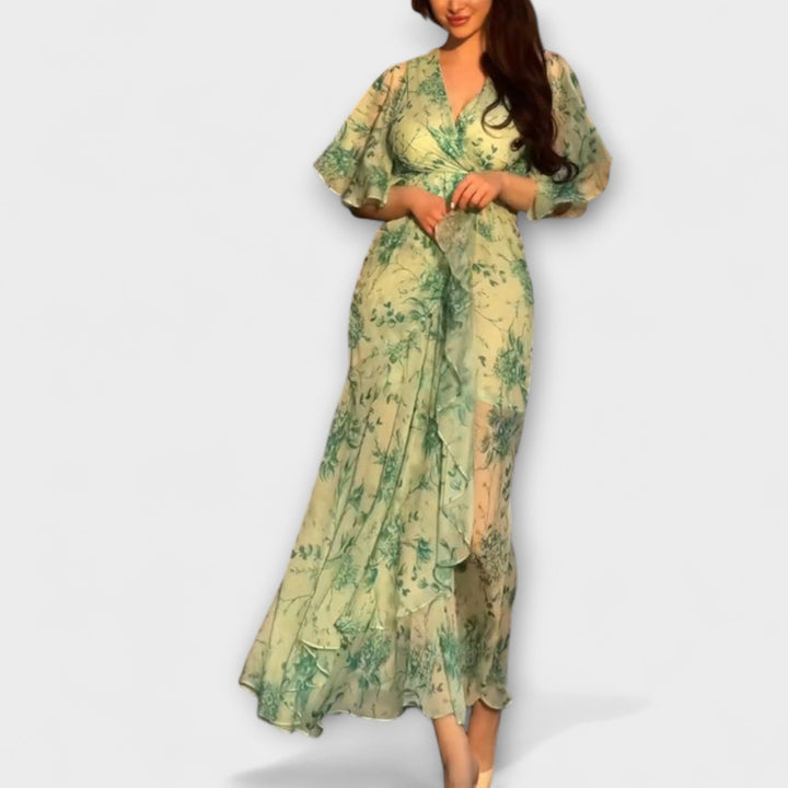 Lana - Vestido maxi verde con estampado de flores