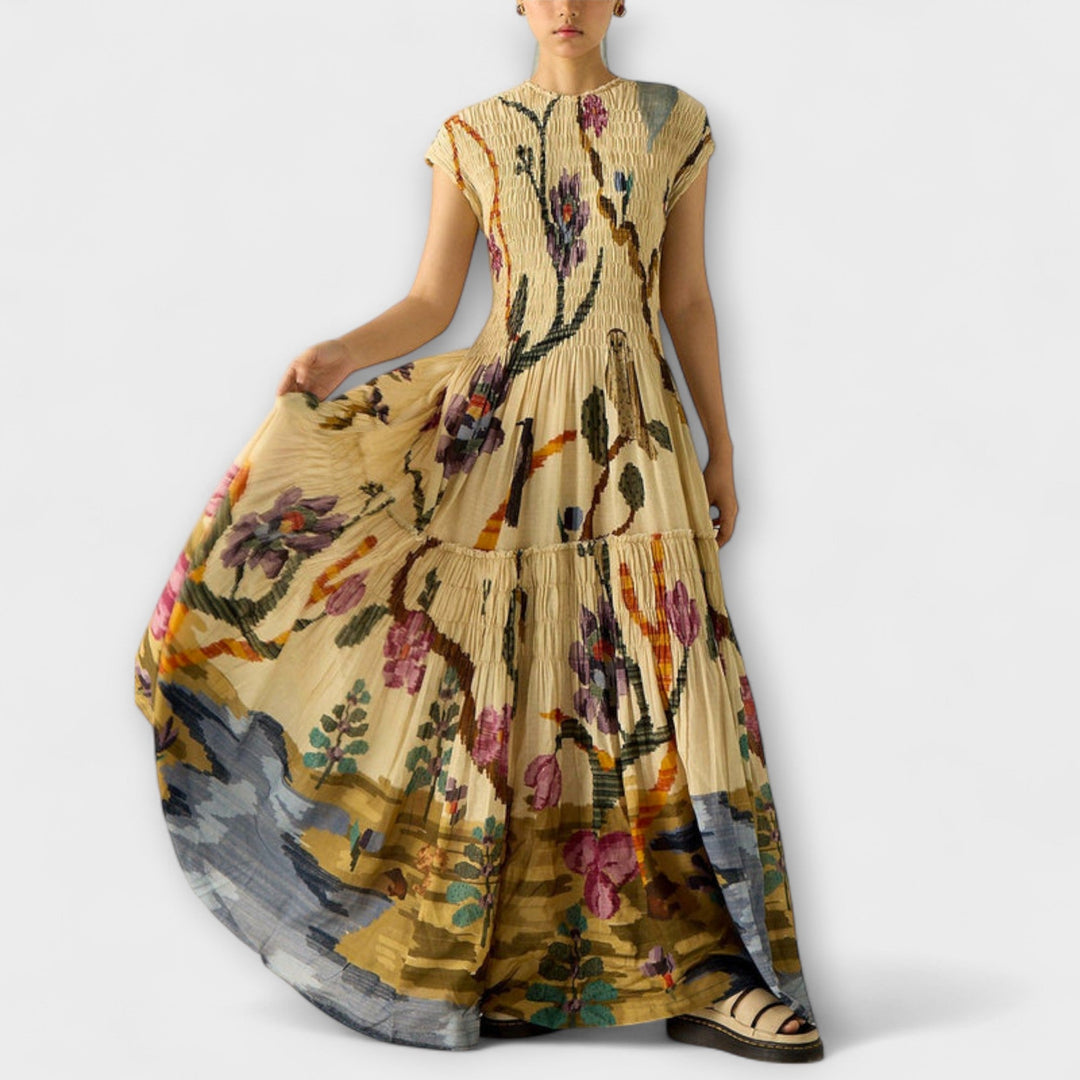Amara - Vestido maxi plisado con estampado animal