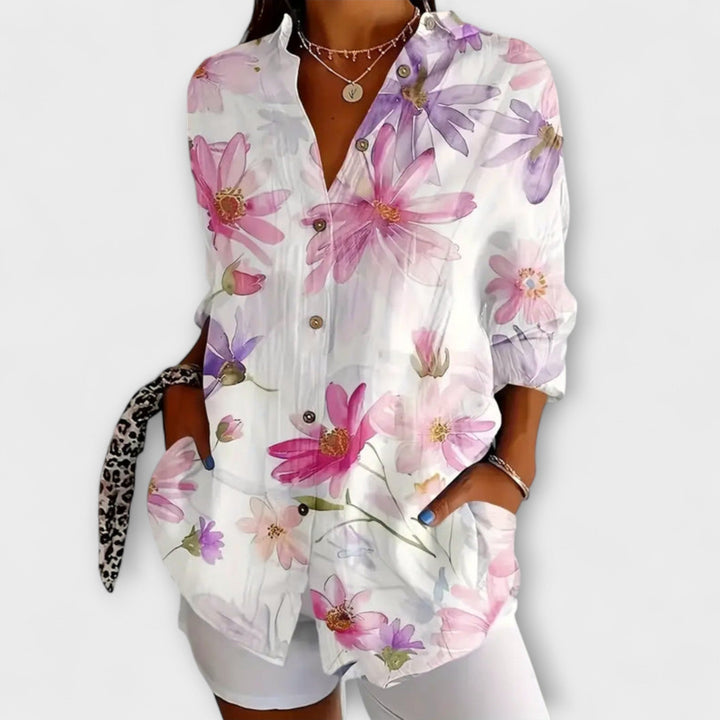 Gaida - Blusa blanca con flores de verano