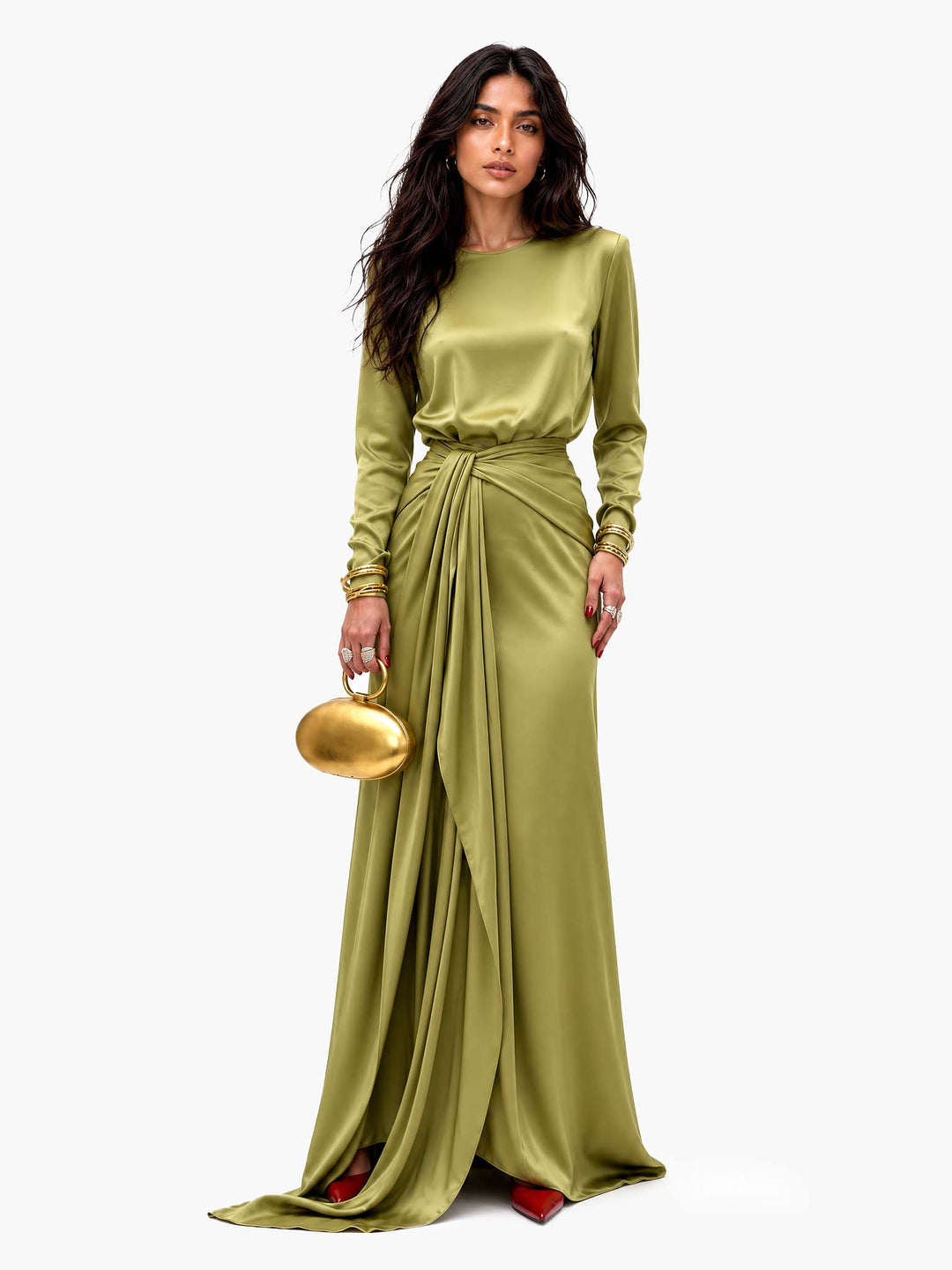 Carmen - Vestido maxi de satén drapeado