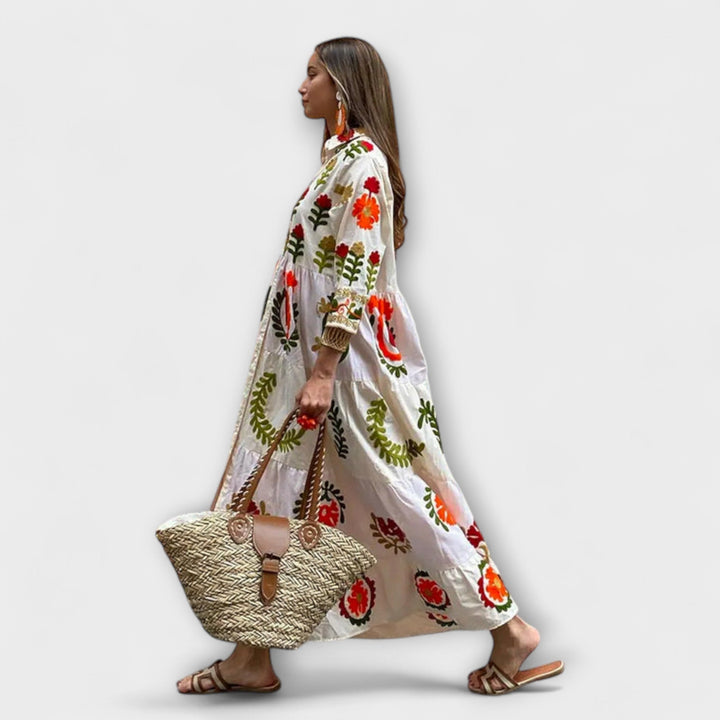 Diona - Vestido maxi blanco con estampado floral