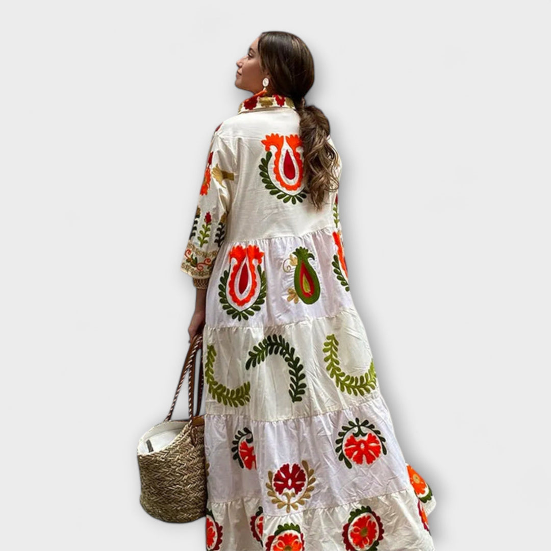 Diona - Vestido maxi blanco con estampado floral