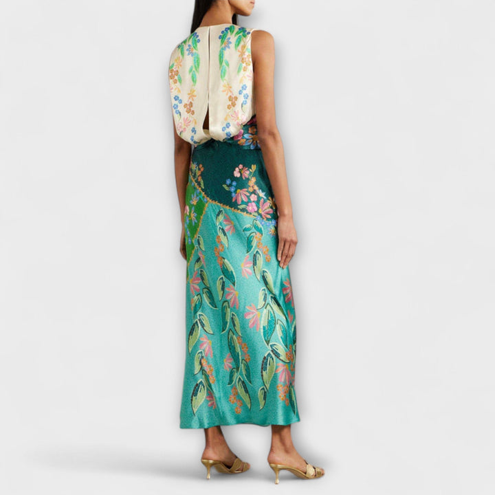 Aisling - Vestido maxi drapeado colorido con estampado floral