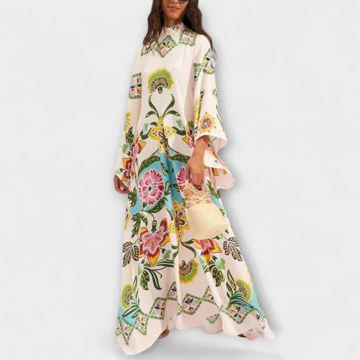 Lisa - Vestido maxi crema con estampado floral