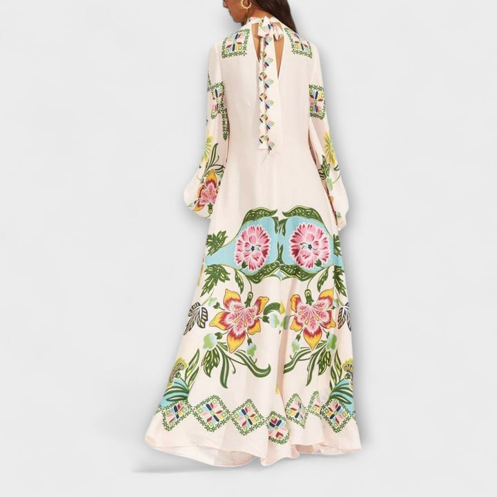 Lisa - Vestido maxi crema con estampado floral
