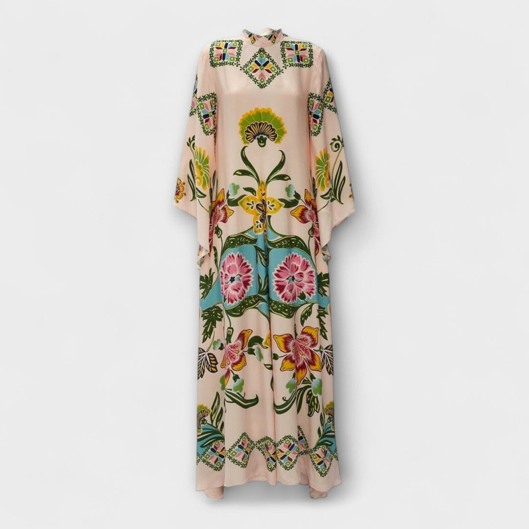 Lisa - Vestido maxi crema con estampado floral