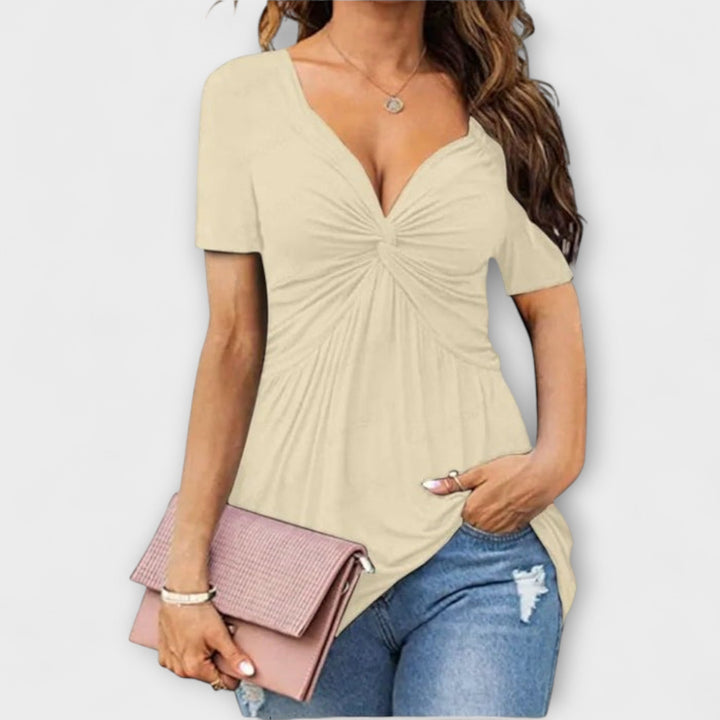 Lina - Camiseta burdeos con escote en V