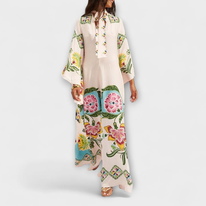 Lisa - Vestido maxi crema con estampado floral