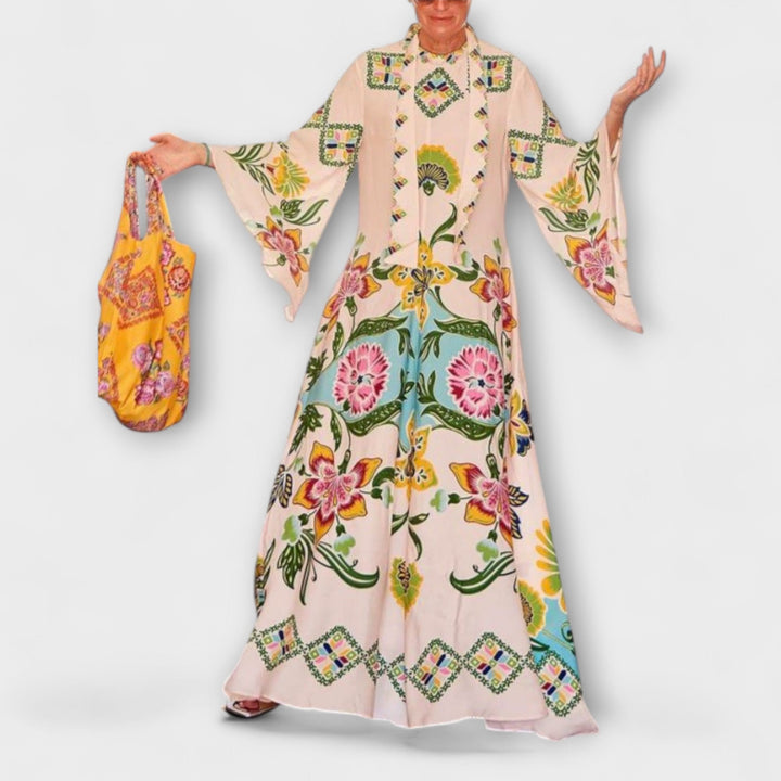 Lisa - Vestido maxi crema con estampado floral
