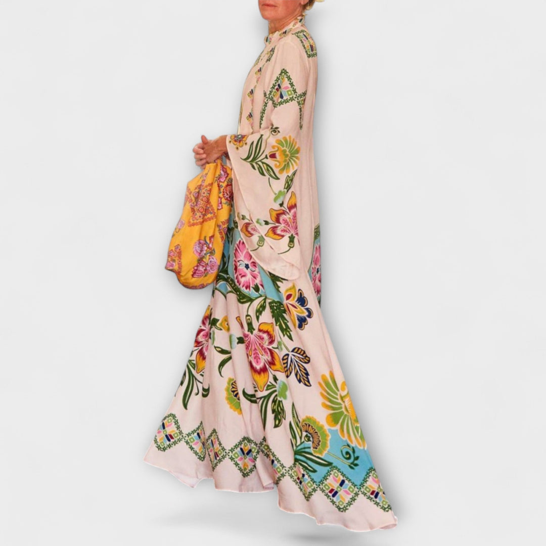 Lisa - Vestido maxi crema con estampado floral