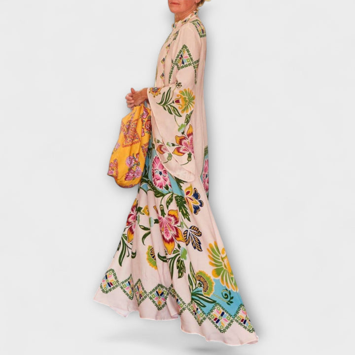 Lisa - Vestido maxi crema con estampado floral