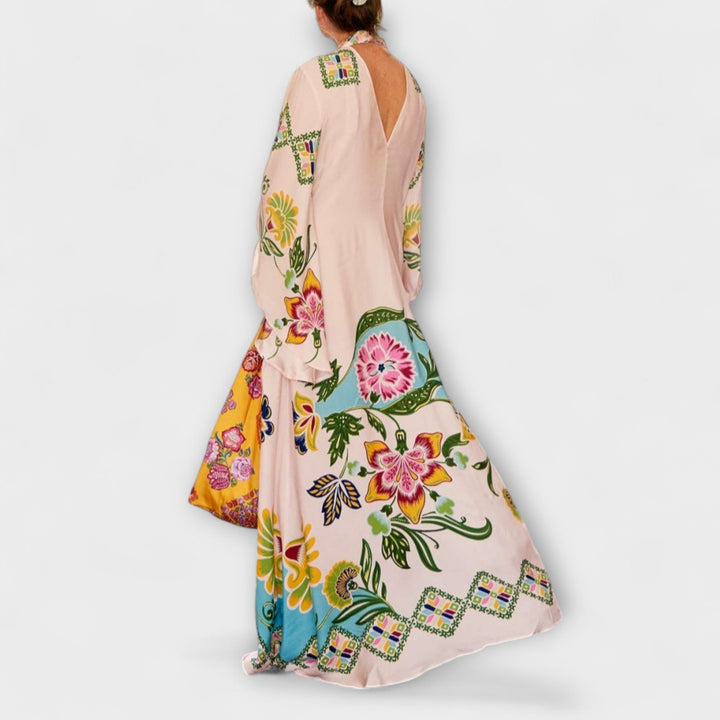 Lisa - Vestido maxi crema con estampado floral