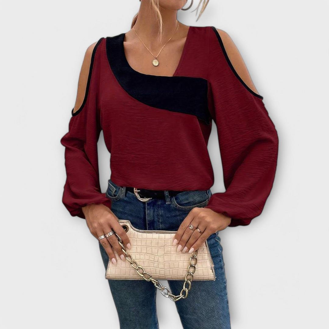 Scarlett - Blusa color crema con escote rectangular