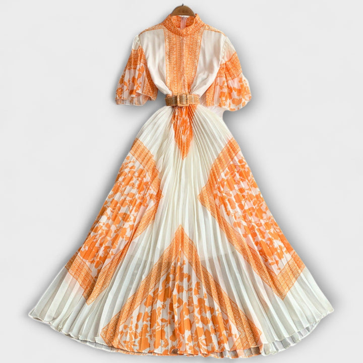Delilah - Vestido vintage blanco y rojo con cuello alto
