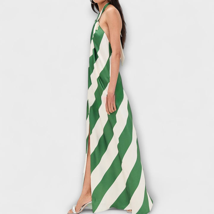 Marlowe - Vestido maxi sin mangas a rayas verde y blanco