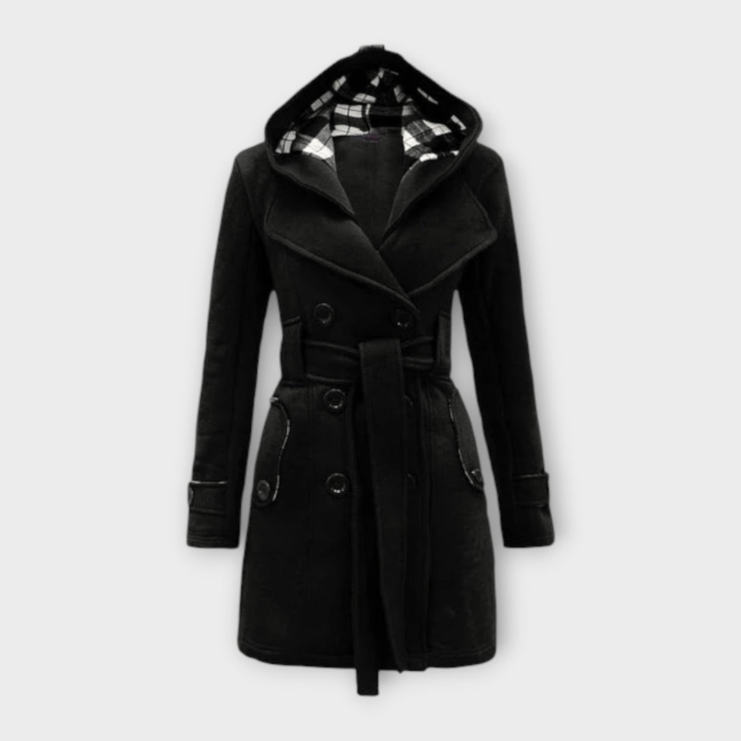 Evelyn - Abrigo de invierno gris cálido con capucha