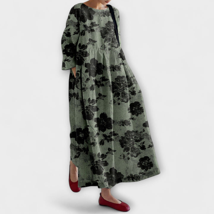 Violeta - Vestido blanco y negro con estampado botánico